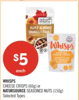 Shoppers Drug Mart WHISPS CHEESE CRISPS (60g) or NATURSOURCE SEASONED NUTS (150g) offer