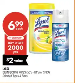 Shoppers Drug Mart LYSOL DISINFECTING WIPES (50's - 84's) or SPRAY offer