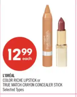 Shoppers Drug Mart L'ORÉAL COLOR RICHE LIPSTICK or TRUE MATCH CRAYON CONCEALER STICK offer