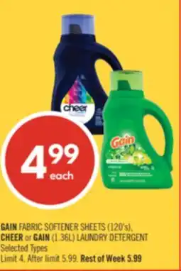 Shoppers Drug Mart GAIN FABRIC SOFTENER SHEETS (120's), CHEER or GAIN (1.36L) LAUNDRY DETERGENT offer