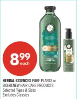 Shoppers Drug Mart HERBAL ESSENCES PURE PLANTS or BIO RENEW HAIR CARE PRODUCTS offer