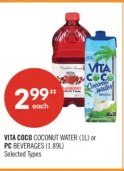 Shoppers Drug Mart VITA COCO COCONUT WATER (1L) or PC BEVERAGES (1.89L) offer