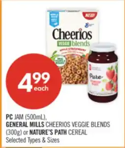 Shoppers Drug Mart PC JAM (500mL), GENERAL MILLS CHEERIOS VEGGIE BLENDS (300g) or NATURE'S PATH CEREAL offer
