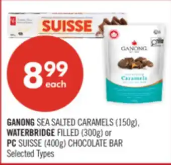 Shoppers Drug Mart GANONG SEA SALTED CARAMELS (150g), WATERBRIDGE FILLED (300g) or PC SUISSE (400g) CHOCOLATE BAR offer
