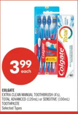 Shoppers Drug Mart COLGATE EXTRA CLEAN MANUAL TOOTHBRUSH (4's), TOTAL ADVANCED (120mL) or SENSITIVE (100mL) TOOTHPASTE offer
