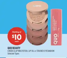 Shoppers Drug Mart QUO BEAUTY CHEEK & LIP MULTISTICK, LIP OIL or STACKED EYESHADOW offer
