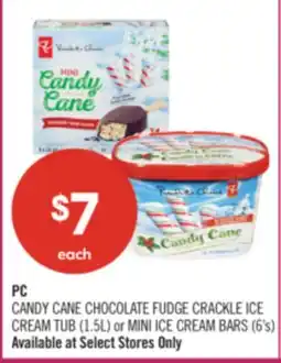 Shoppers Drug Mart PC CANDY CANE CHOCOLATE FUDGE CRACKLE ICE CREAM TUB (1.5L) or MINI ICE CREAM BARS (6's) offer