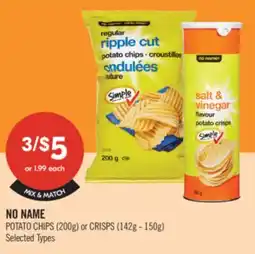 Shoppers Drug Mart NO NAME POTATO CHIPS 200g or CRISPS 142 g- 150 g offer