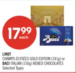 Shoppers Drug Mart LINDT CHAMPS-ÉLYSÉES GOLD EDITION (181g) or BACI ITALIAN (150g) BOXED CHOCOLATES offer