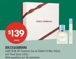 Shoppers Drug Mart DOLCE & GABBANA LIGHT BLUE SET Contains: For Men (50mL) and Travel Spray (10ml) offer