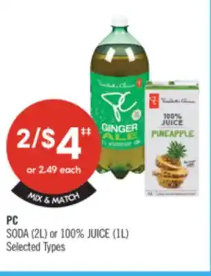 Shoppers Drug Mart PC SODA (2L) or 100% JUICE (1L) offer