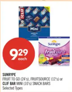 Shoppers Drug Mart SUNRYPE FRUIT TO GO (24's), FRUITSOURCE (12's) or CLIF BAR MINI (10's) SNACK BARS offer
