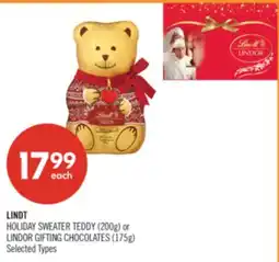Shoppers Drug Mart LINDT HOLIDAY SWEATER TEDDY (200g) or LINDOR GIFTING CHOCOLATES (175g) offer