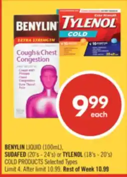 Shoppers Drug Mart BENYLIN LIQUID (100mL), SUDAFED (20's - 24's) or TYLENOL (18's - 20's) COLD PRODUCTS offer