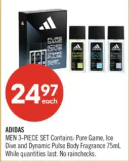 Shoppers Drug Mart ADIDAS MEN 3-PIECE SET Contains: Pure Game, Ice Dive and Dynamic Pulse Body Fragrance 75mL offer