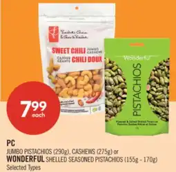 Shoppers Drug Mart PC JUMBO PISTACHIOS (290g), CASHEWS (275g) or WONDERFUL SHELLED SEASONED PISTACHIOS (155g - 170g) offer