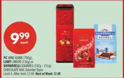 Shoppers Drug Mart PC WINE GUMS (700g), LINDT LINDOR (150g) or GHIRARDELLI SQUARES (142g - 151g) CHOCOLATE BAG offer