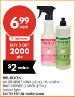 Shoppers Drug Mart MRS. MEYER'S AIR FRESHENER SPRAY (243mL), DISH SOAP or MULTI-PURPOSE CLEANER (473mL) offer