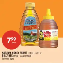 Shoppers Drug Mart NATURAL HONEY FARMS LIQUID (750g) or BILLY BEE (375g - 500g) HONEY offer