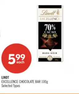 Shoppers Drug Mart LINDT EXCELLENCE CHOCOLATE BAR 100g offer
