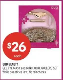 Shoppers Drug Mart QUO BEAUTY GEL EYE MASK and MINI FACIAL ROLLERS SET offer