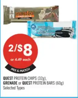 Shoppers Drug Mart QUEST PROTEIN CHIPS (32g), GRENADE or QUEST PROTEIN IN BARS (60g) offer
