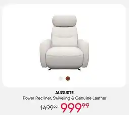 Meubles RD Auguste - Genuine Leather Power Swivel Recliner with Adjustable Headrest offer