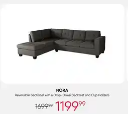 Meubles RD Nora - Reversible Sectional with a Drop-Down Backrest and Cup Holders offer