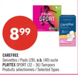 Pharmaprix CAREFREE Pads (28), o.b. (40) or PLAYTEX SPORT (32 - 36) Tampons offer