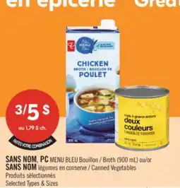 Pharmaprix NO NAME, PC MENU Broth (900 mL) or NO NAME Canned Vegetables offer