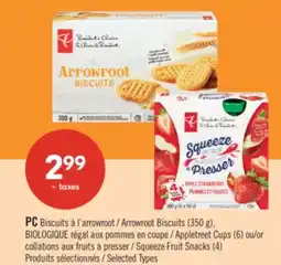 Pharmaprix PC Arrowroot Biscuits (350 g), Appletreet Cups (6) or Squeeze Fruit Snacks (4) offer