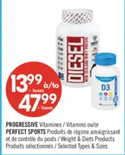 Pharmaprix PROGRESSIVE Vitamins or PERFECT SPORTS Weight & Diets Products offer