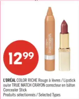 Pharmaprix L'ORÉAL COLOR RICHE Lipstick or TRUE MATCH CRAYON Concealer Stick offer