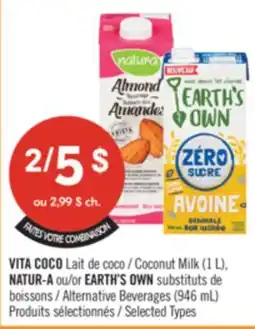 Pharmaprix VITA COCO Coconut Milk (1 L), NATUR-A or EARTH'S OWN Alternative Beverages (946 mL) offer