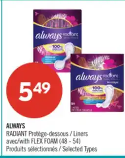 Pharmaprix ALWAYS Liners with FLEX FOAM offer