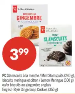 Pharmaprix PC Mint Slamscuits (240 g), Lemon Meringue (300 g) or English-Style Gingersnap Cookies (350 g) offer