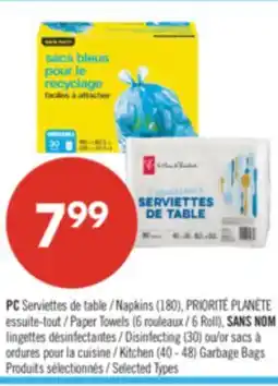Pharmaprix PC Napkins (180),Paper Towels (6 Roll), NO NAME Disinfecting (30) or Kitchen (40-48) Garbage Bags offer