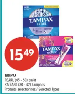 Pharmaprix TAMPAX PEARL (45 - 50) or RADIANT (38 - 42) Tampons offer