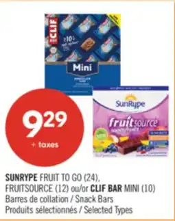 Pharmaprix SUNRYPE FRUIT TO GO (24), FRUITSOURCE (12) or CLIF BAR MINI (10) Snack Bars offer