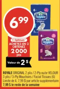 Pharmaprix ROYALE ORIGINAL 2-Ply or VELOUR 3-Ply Facial Tissues offer