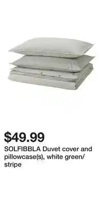 IKEA SOLFIBBLA Duvet cover and pillowcase(s), white green/stripe offer