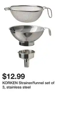 IKEA KORKEN Strainer/funnel set of 3, stainless steel offer