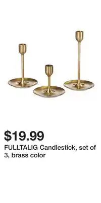 IKEA FULLTALIG Candlestick, set of 3, brass color offer