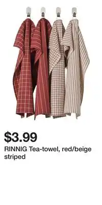 IKEA RINNIG Tea-towel, red/beige striped offer