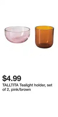 IKEA TALLTITA Tealight holder, set of 2, pink/brown offer