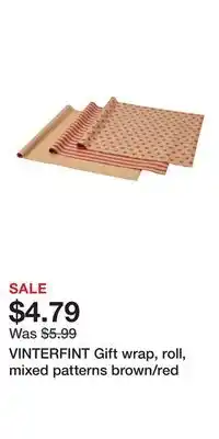 IKEA VINTERFINT Gift wrap, roll, mixed patterns brown/red offer