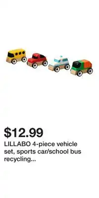IKEA LILLABO 4-piece vehicle set, sports car/school bus recycling truck/police car/multicolor offer