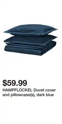 IKEA HAMPFLOCKEL Duvet cover and pillowcase(s), dark blue offer