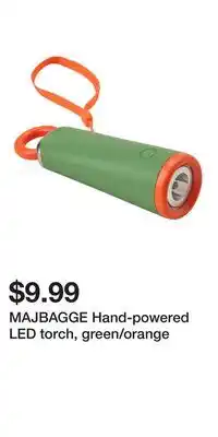IKEA MAJBAGGE Hand-powered LED torch, green/orange offer