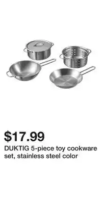 IKEA DUKTIG 5-piece toy cookware set, stainless steel color offer